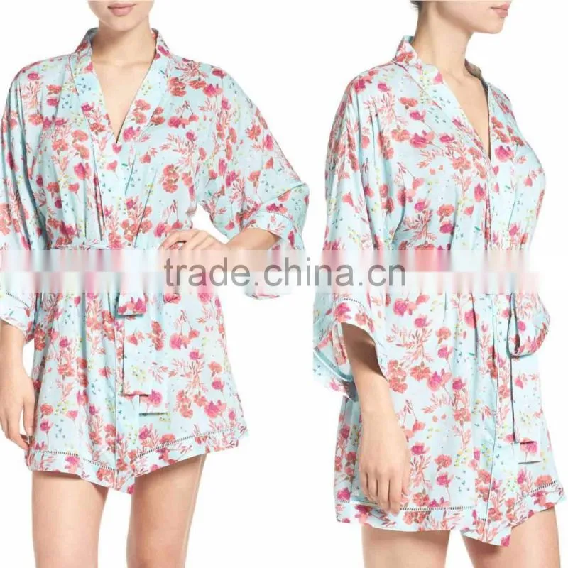 Satin Floral Robes Women Fashion Long Sleeve Floral Print Robes for Ladies Pajamas Sleepwear Wholesale Bridesmaid Robes