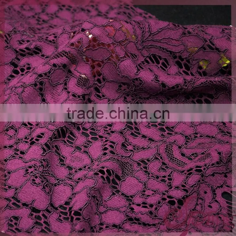 2 colors colorful floral warp knitting lace,jacquard cotton nylon cord lace fabric for dress