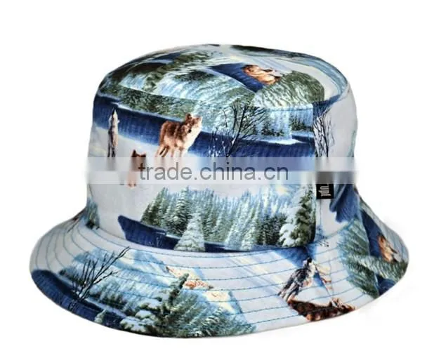 Flat Top Digital Printing Custom Bucket Cap / Bucket Cap With Woven Label