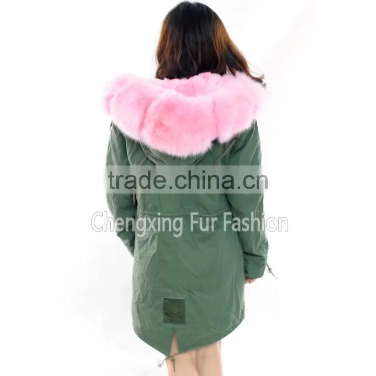 CX-G-P-08E Latest European Style High Quality Rex Rabbit Fur Lined Parka Jacket
