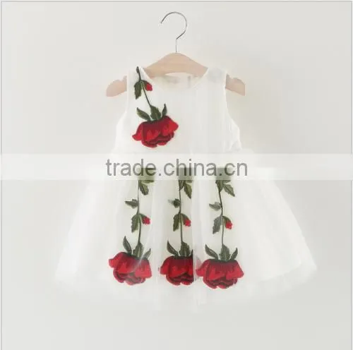 2017 latest design wholesale baby Clothes one piece summer stain cheap Children's Boutique fashion pink baby girl wedding dress