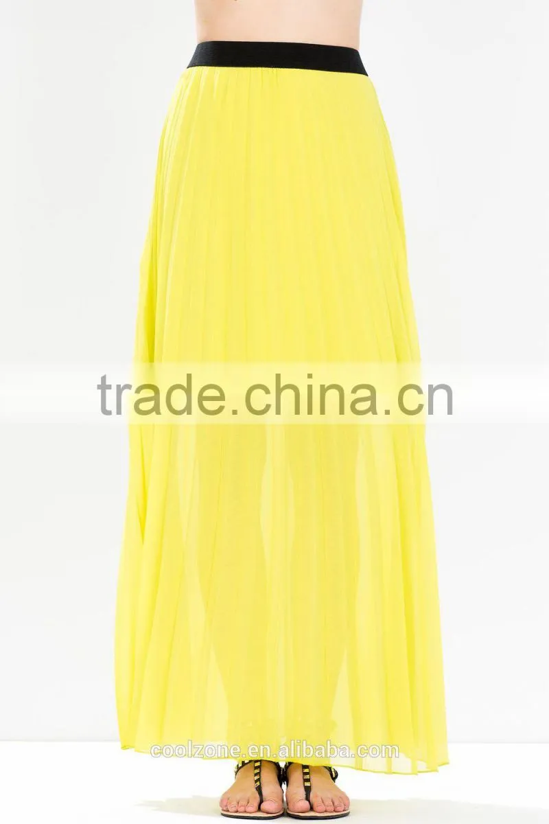 Partially lined perfect pleated long skirt sexy chiffon maxi skirts