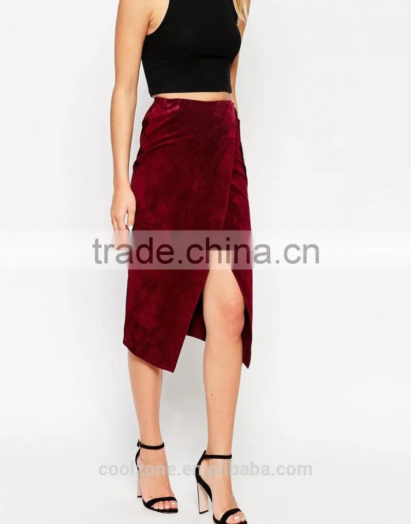 100% Real leather ladies pencil split front wrap skirt