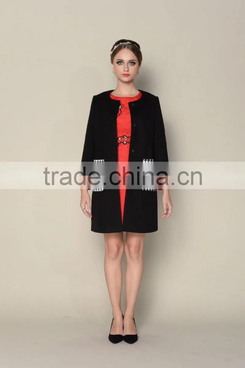 latest 2015 black and white elegant coat model women winter coat 1pieces