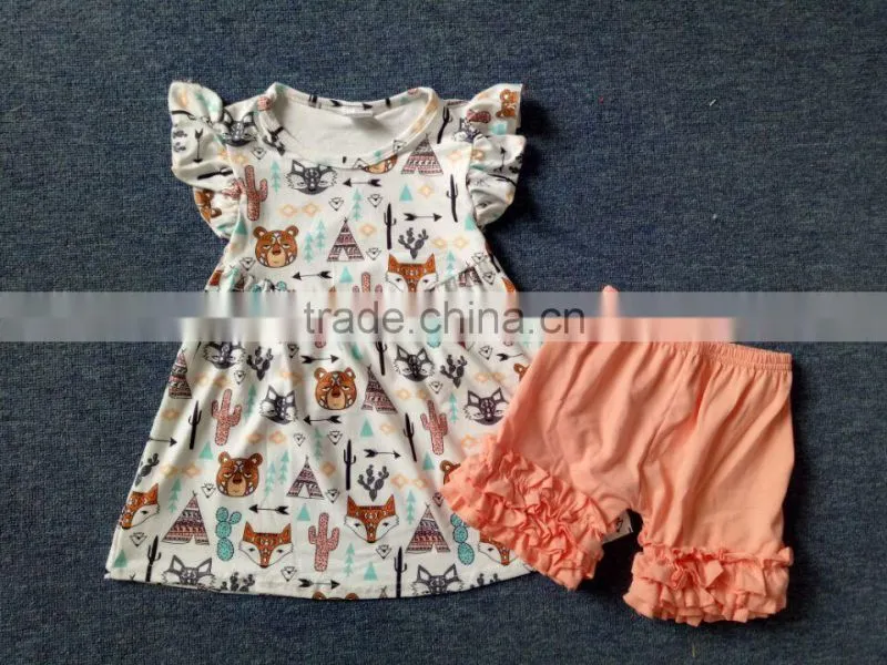 2017 wholesale kids boutique ruffle outfits skirt with cute shorts kids outfits teen girls clothing sets