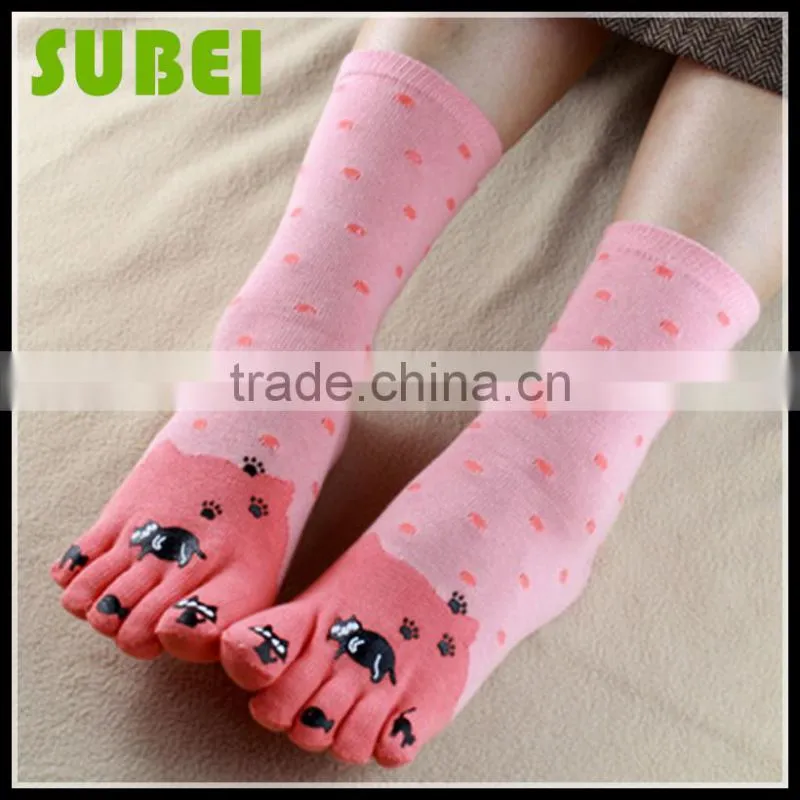 2015 Female warm five fingers socks,cotton and nightbird pattern socks,Quiet and sweet