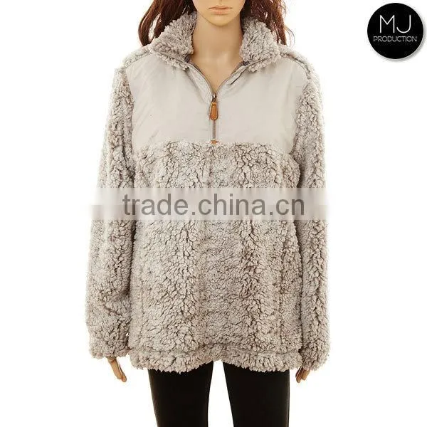 Plus Size Women Clothing Youth Quarter Zip Knitted Sherpa Fleece True Grit Frosted Pullover Sweater Sports Winter Jacket