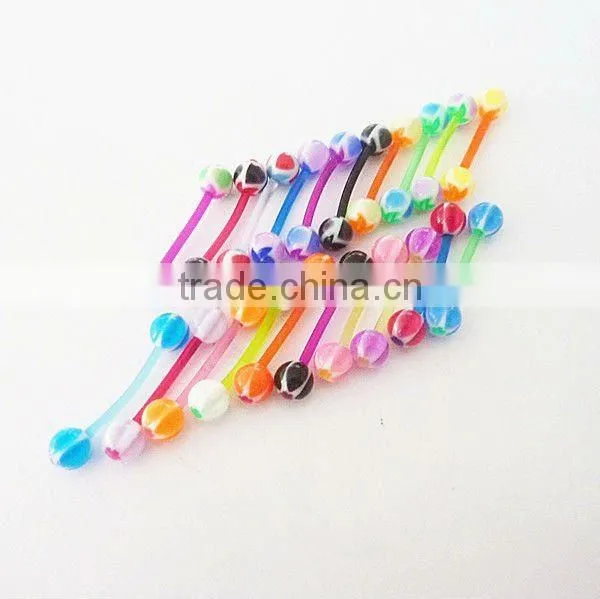 hot printed windmill acrylic ball EBA shaft flexible tongue piercing body jewelry