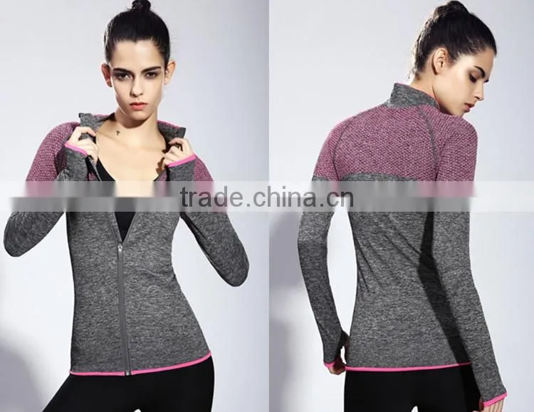 Women's Tight Compression Training Long Sleeve T-Shirt Running Top without Hood Full Zip Yoga Fitness Coat