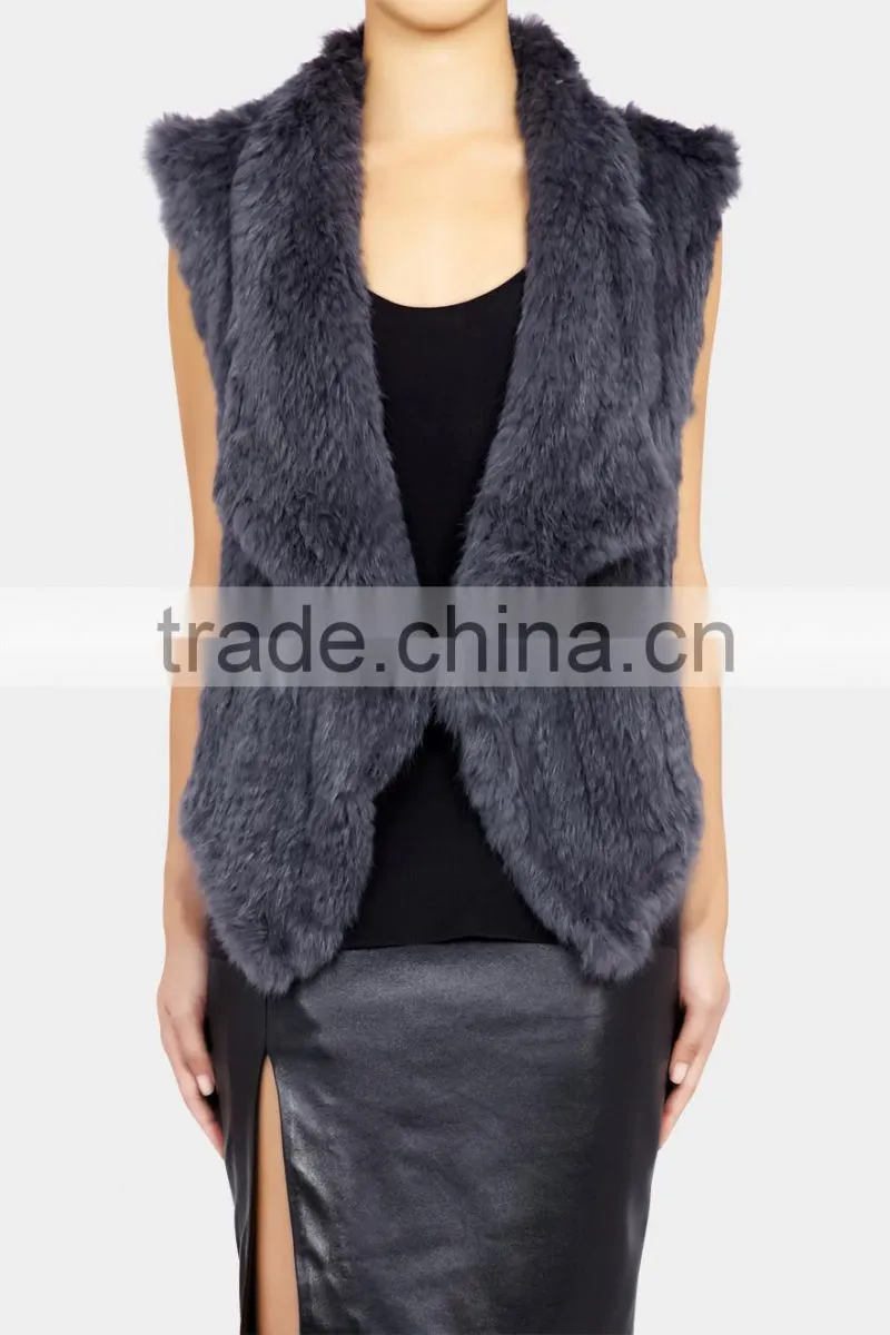 YR827 1*1 knit top quality Fashion design factory quality Ladies rabbit fur gilet