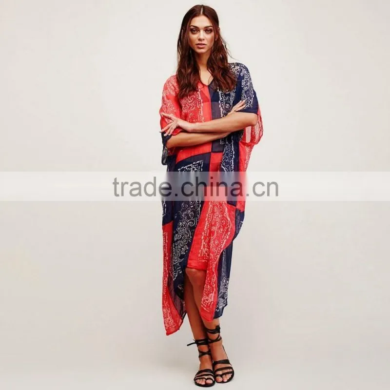 Women Plus Size Beach Bohemian Printed Dress India Ladies Chiffon Boho Loose Maxi Dresses