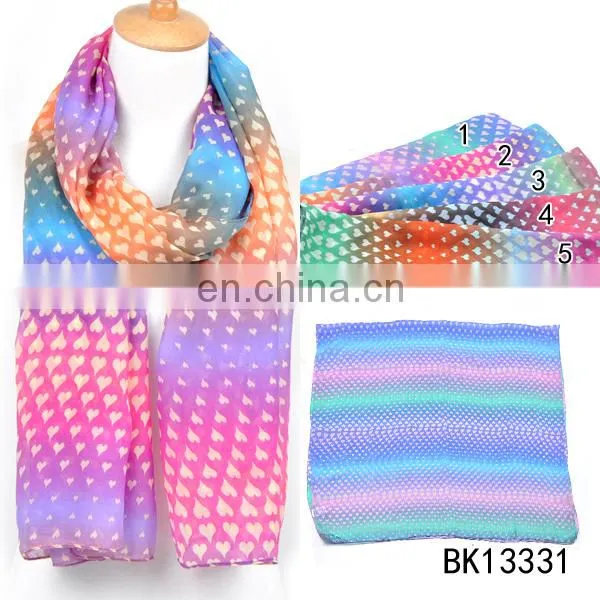 2015 New Arrive Heart Print Wholesale Spring Summer Twill Shawl Fashion Chiffon Scarf