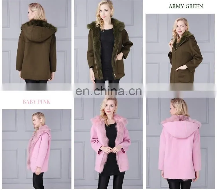 Pink cheap sheep wool fur coat with detachable fur inside