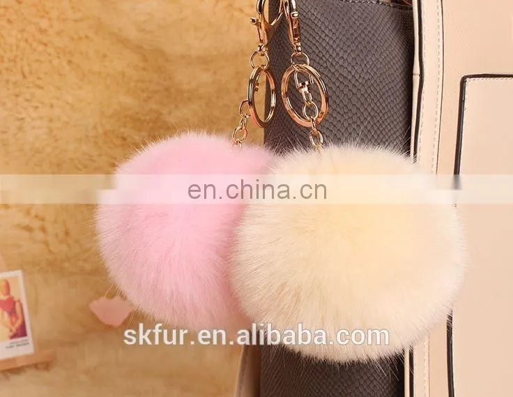 Handmade colorful fake fur pom poms keychain