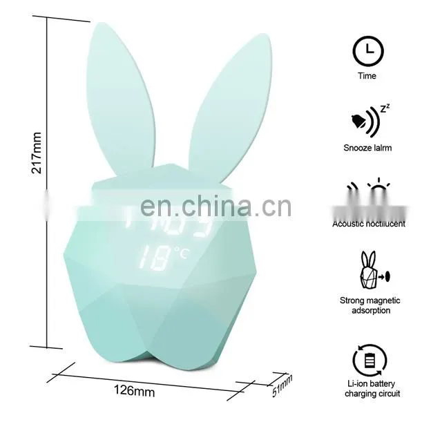 2017 Night Light rabbit alarm clock ,LED rechargable clock with lamp ,sound control clock