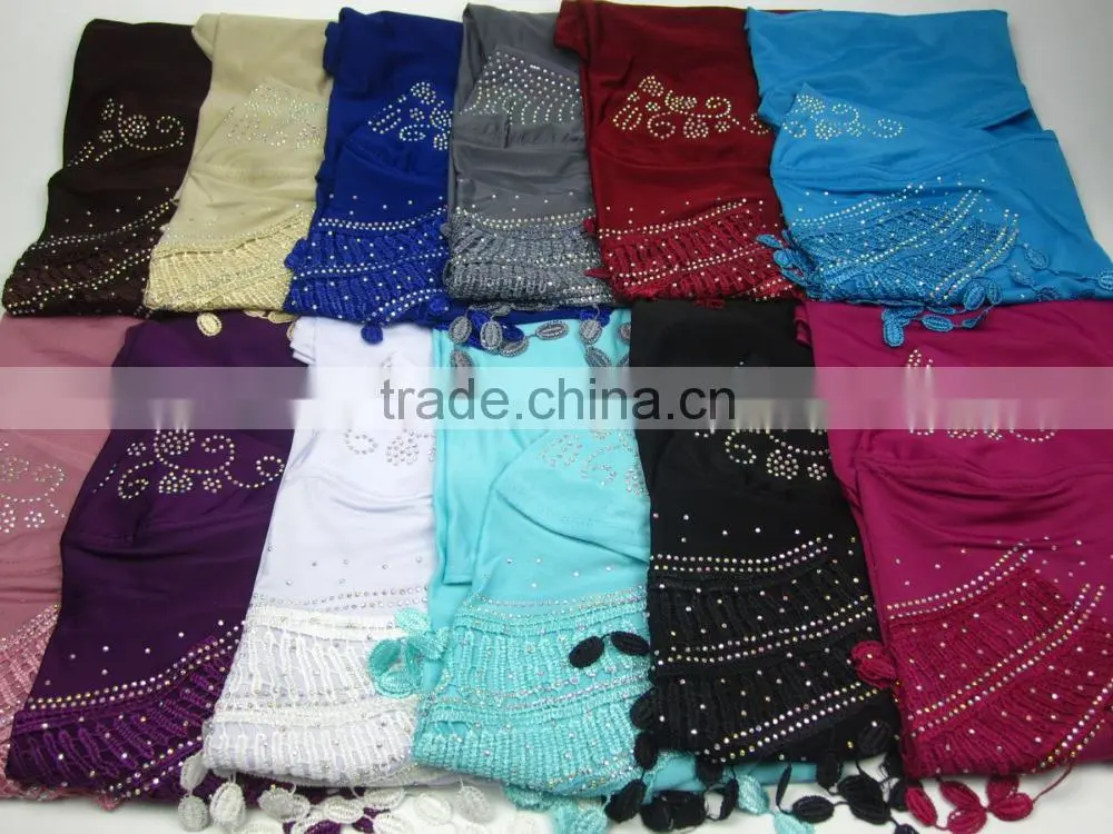 NEW 2016 spring islamic flower headscarf shawl fringe Applique HIJAB 12colors