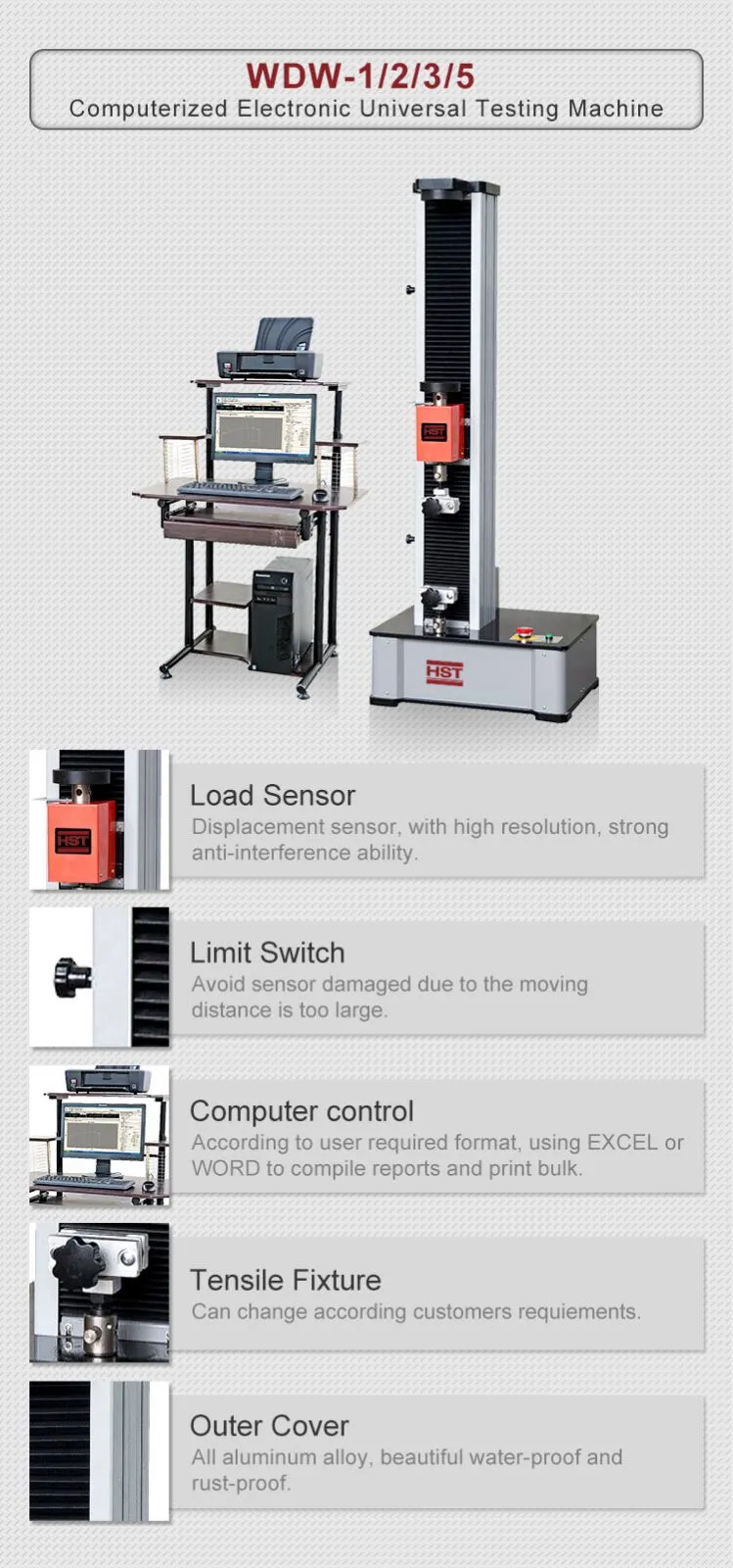 HST WDW-5E 5KN ASTM D429 Rubber to Metal Adhesion Test Equipment Universal Testing Machine
