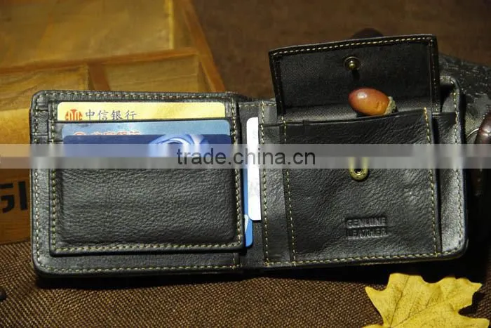 Hot Sell Men's Brown Rugged Canvas & Genuine Leather Bifold Bill Fold Wallet Bag