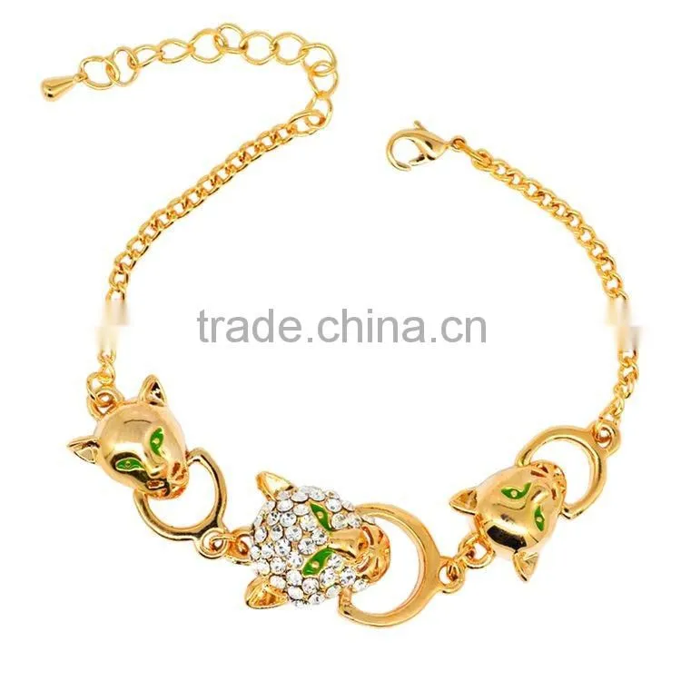 18k Real Gold Plated Austrian Rhinestone Crystal Elements Luxury Leopard Head Jewelry Bracelets