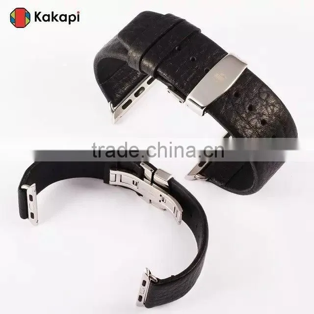 Kakapi Double Buckle Genuine Leather Watch Band Wrist Strap With Watchband Converter For 42MM Apple Watch MT-3914