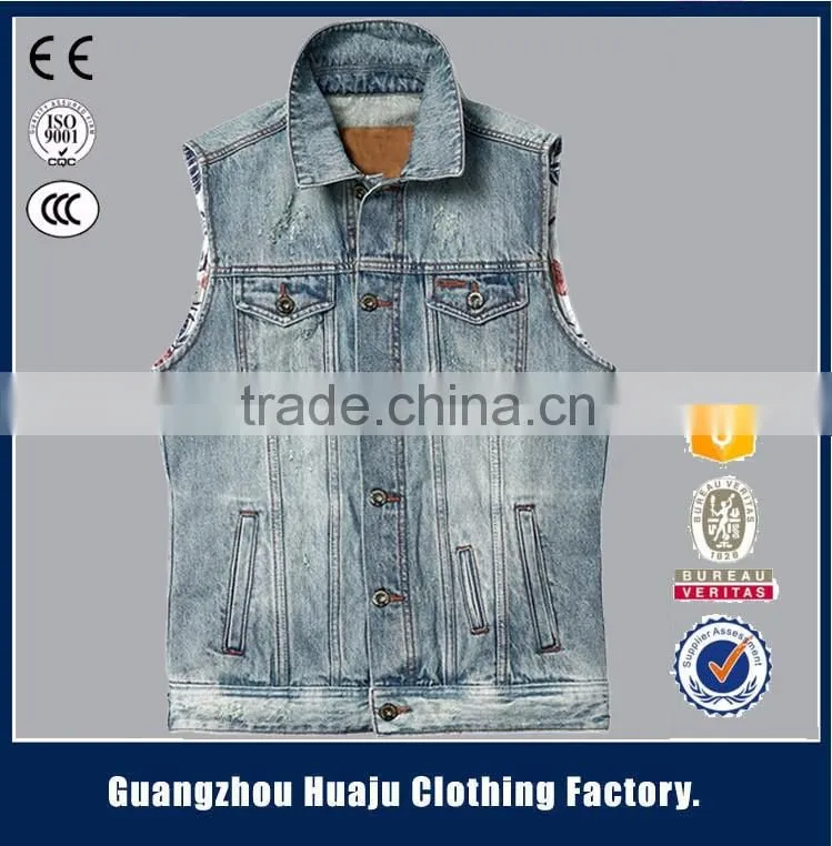 Wholesale 100% Cotton Indigo Fashion Men Biker Denim Waistcoat