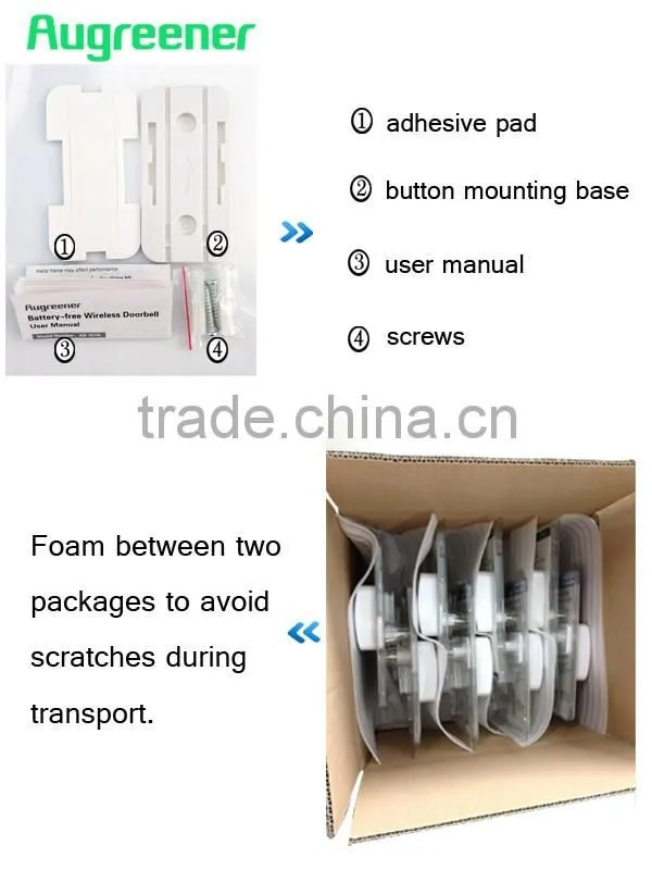 manufacturer supply wireless doorbell with 2 receiver and no battery waterproof doorbells Plug in Qingdao of E2
