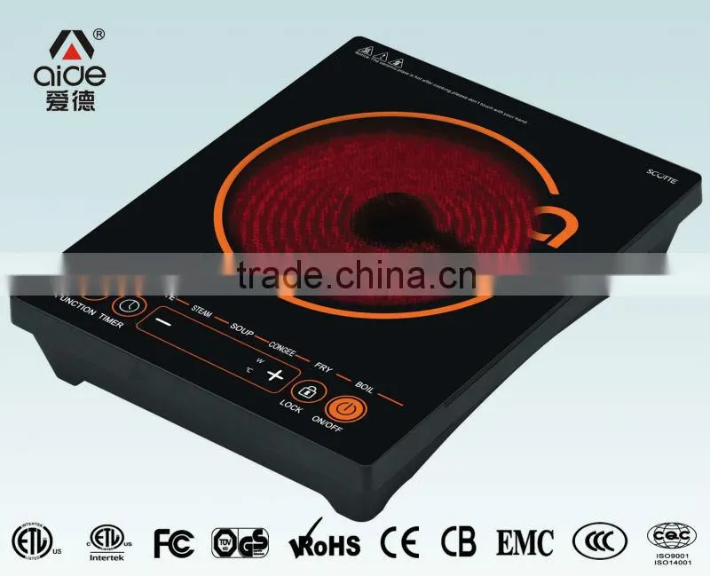 Fashion design no radiation high quality 2000w portable glass single burner glass ceramic cooktop