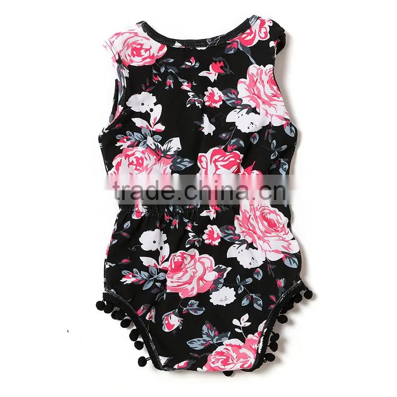 wholesale baby girl clothes romper black fabric flower printing newborn baby cotton clothing