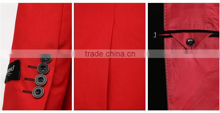 2016 latest design Slim Fit Mens Suit red weeding suit for men