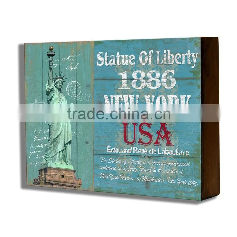 Customize Statue of Liberty wood painting plaque with hook
