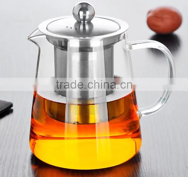 glass tea pot with stainless steel strainer for coffee or tea