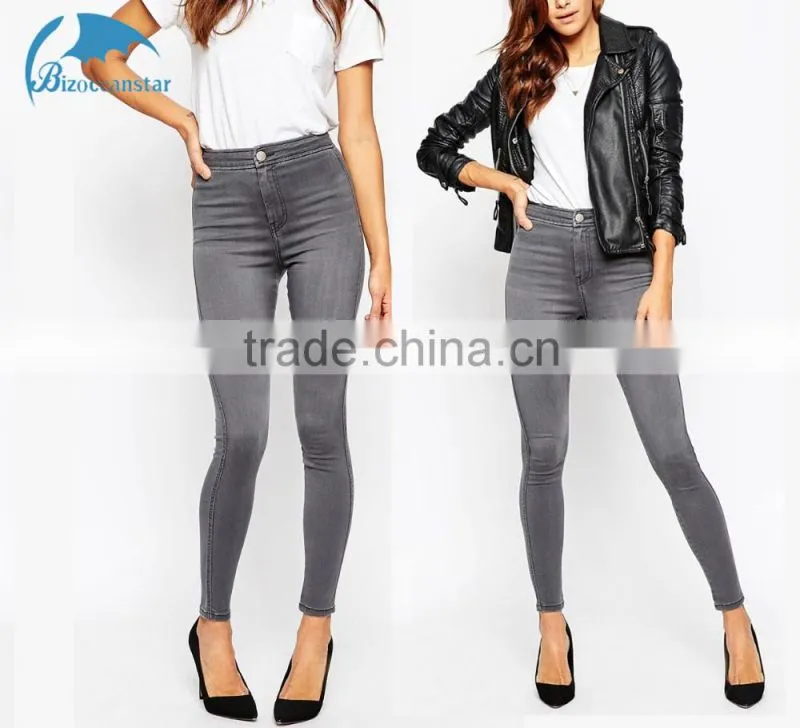 2015 new fashion super distressed Womens Jeggings in Ice Grey Wash