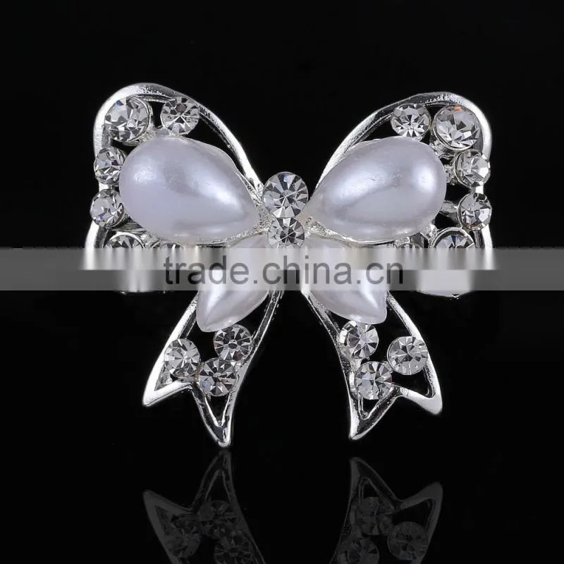 Bridal Hair Rhinestone Brooch Pins,Butterfly Brooch With Pearl