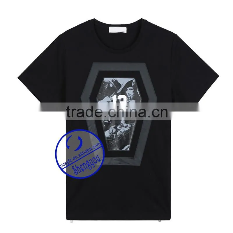 Wholesale printed cotton custom mens t-shirt with side zip