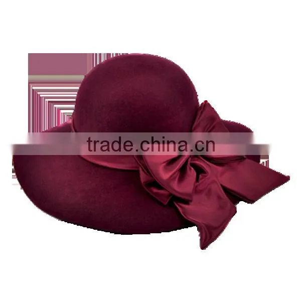 Fashion Ladies Wool Felt Floppy Hat With Tied Band