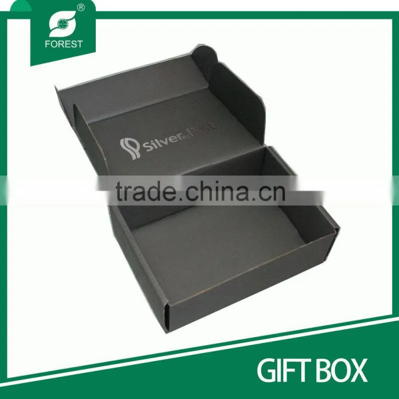 HIGH END CUSTOM MADE CORRUGATED GIFT BOX FOR POSTAGE WITH HOT SILVER STAMPPED INSIDE