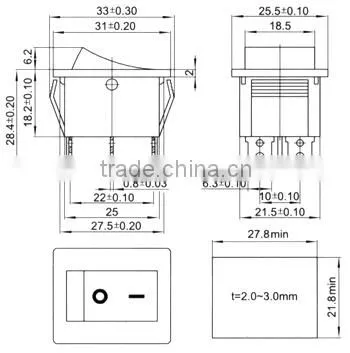 6 pin DPDT on-off-on rocker switch KCD4-201 15A/250V