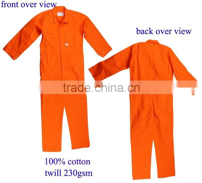Men's OR orange twill pre shrunk inseams 100% cotton working coverall