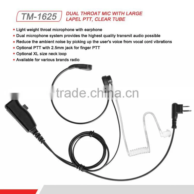 Mobile Radio Headset Intercom Throat Microphone Headphone with Finger PTT