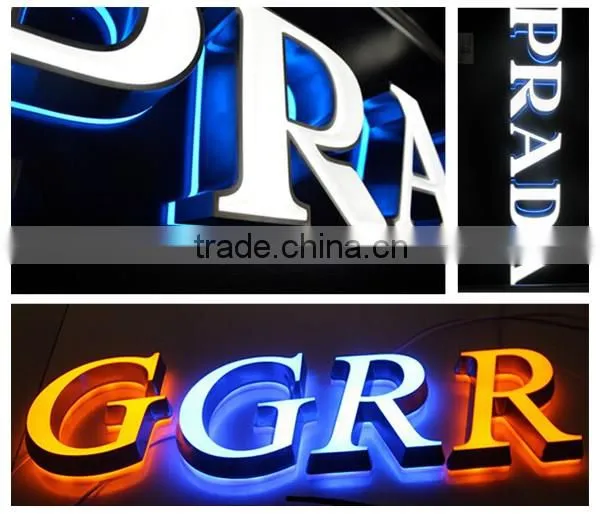 High quality wall mounted custom led backlit stainless steel letter signs