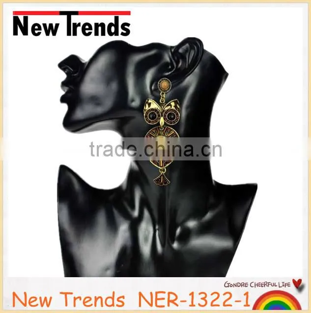 Wedding accessories alloy plated rhinestone chandelier owl earring