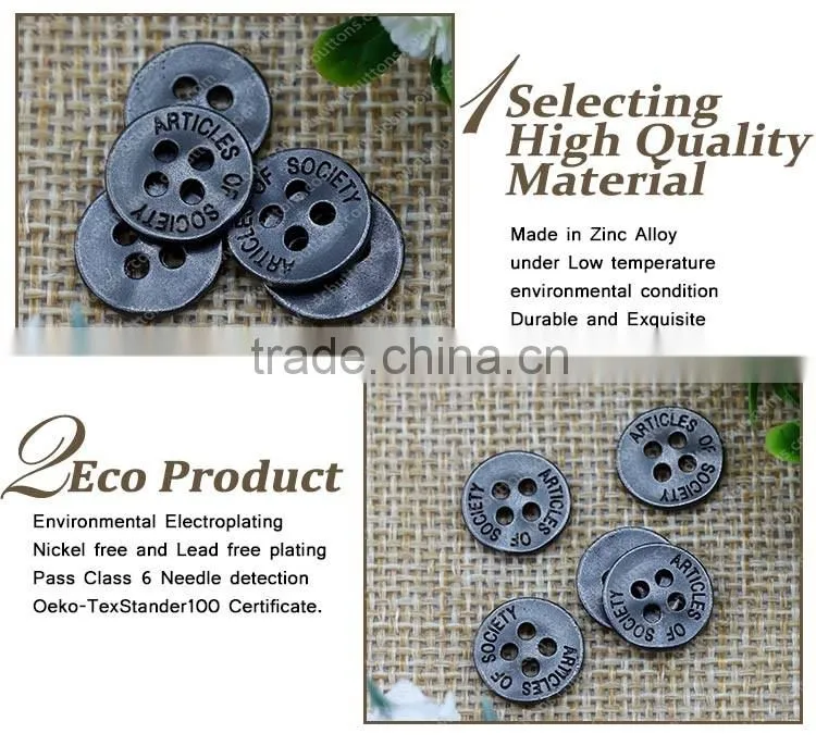 Gunmetal Sew Button 4 Hole Metal Button for Jeans Shirt