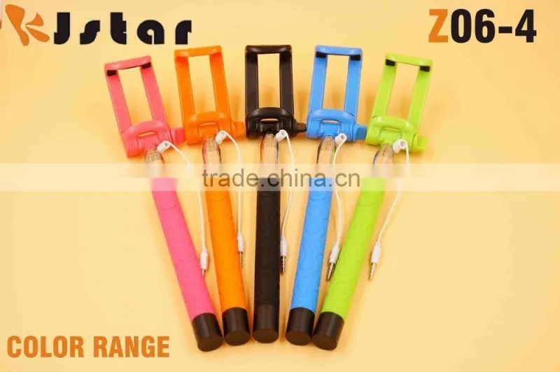 2015 hottest KJstar Z06-4 Volume Key Cable Selfie Stick with foldable designed smart phone clip