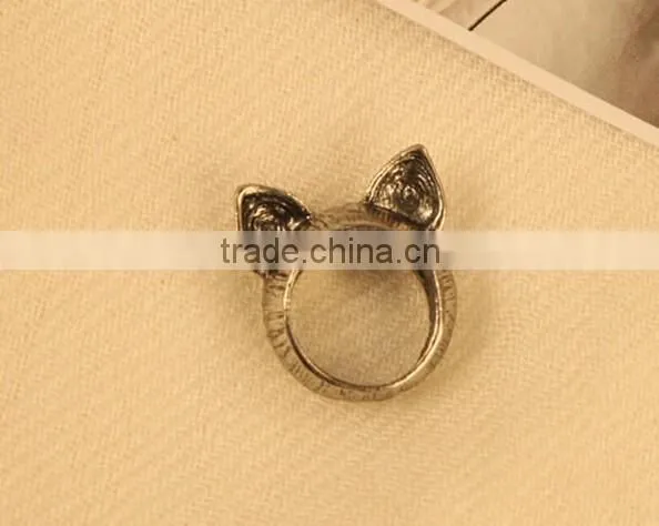 Antique Vintage Bronze Style Kawaii Kitty Cat Ear Metal Costume Jewellery Ring