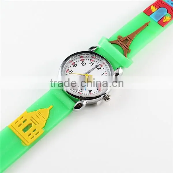 Colourful 2014 fashion cartoon face embossed kids 3d silicone watch