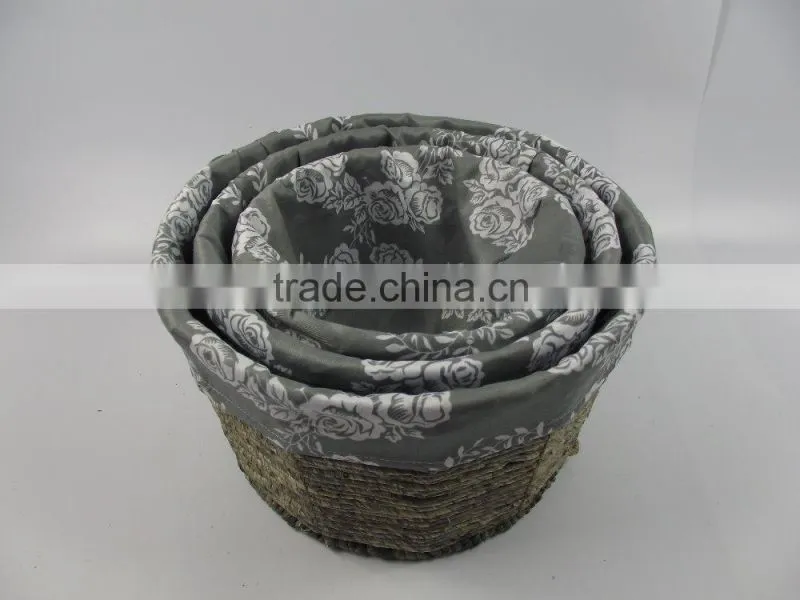 set of 3 round maize weaved storage baskets with lining-cheap wicker baskets