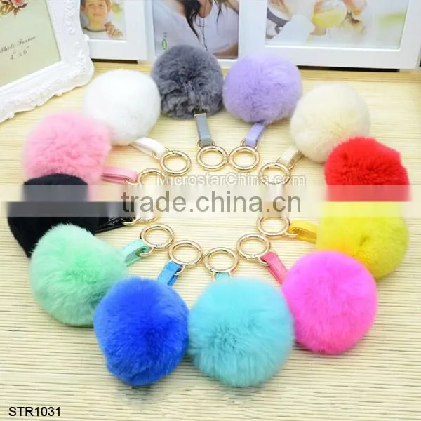 10cm Rabbit Fur Heart Shape Ball PomPom Cell Phone Car Fur Key Chain
