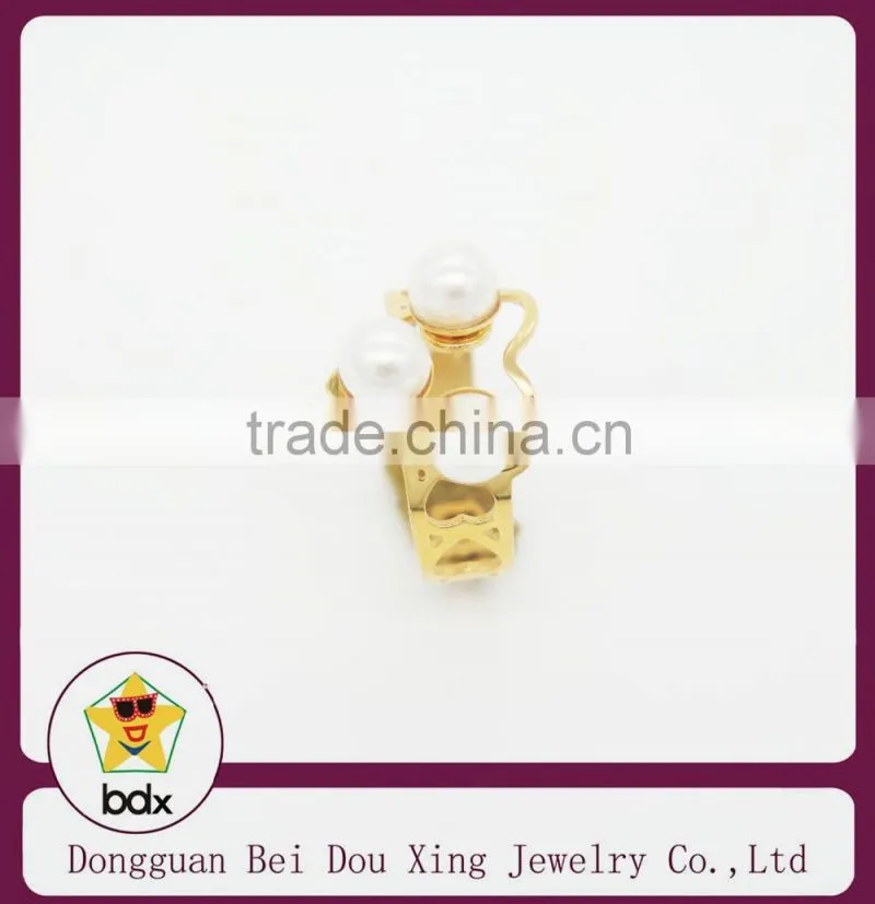 2015 three preal with gold plated heart shape stainless steel rings