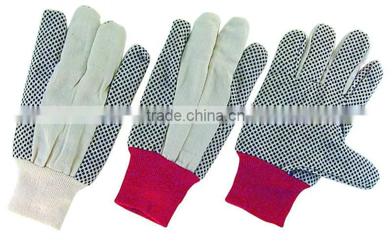Polka dot drill cotton glove with red knit wrist