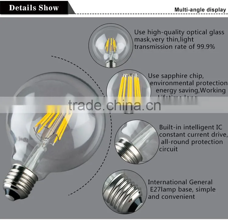 Hot G125 LED filament bulb high quality glass mask high luminou led lamp